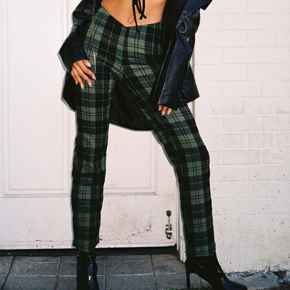 Princess Polly Plaid Green Women's Pants